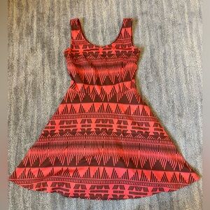 New York & Company Red and Black Patterned Mini Dress